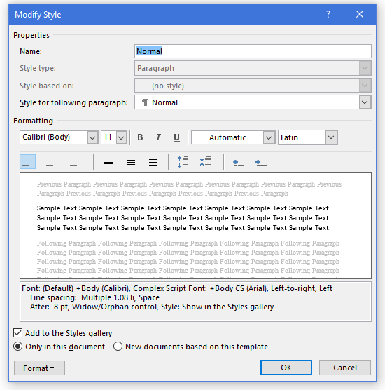 Modify Style dialog